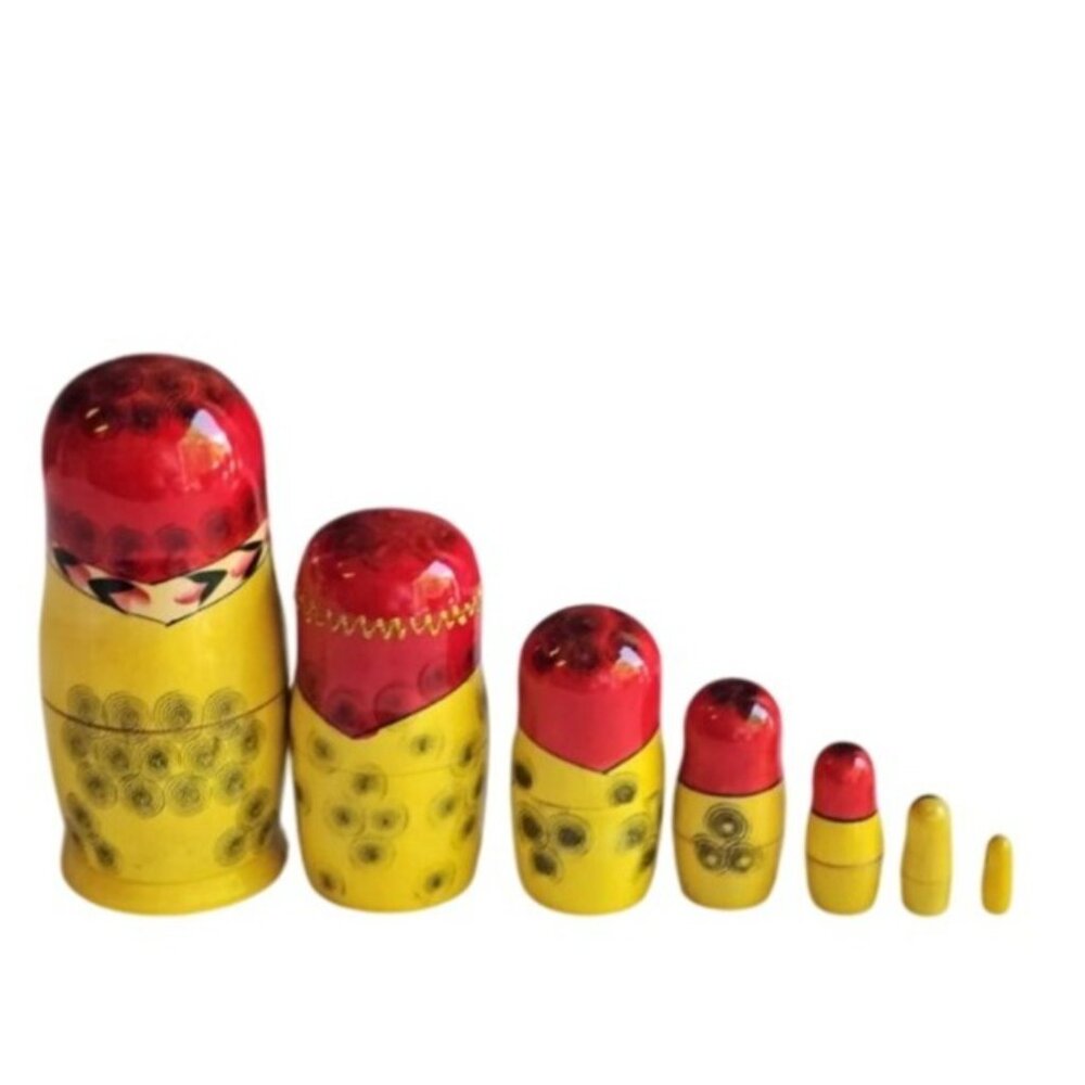Russian Nesting Dolls Set of 7 Hand Painted Russia Floral Woman Aprx 6" - Picture 6 of 7